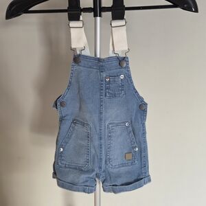 Blue Denim Overalls with White Straps